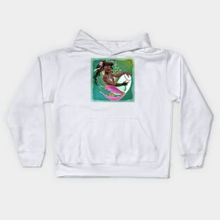 Smiling mermaid with white fish tail Kids Hoodie